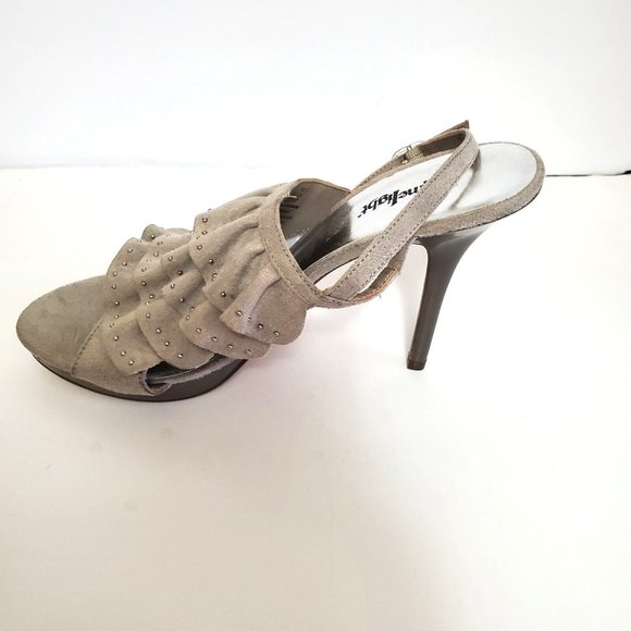 Limelight Women's Shoes 10 Ruffle 4" Heel Gray Suede Open Toe Sling Back Ella - Picture 13 of 15